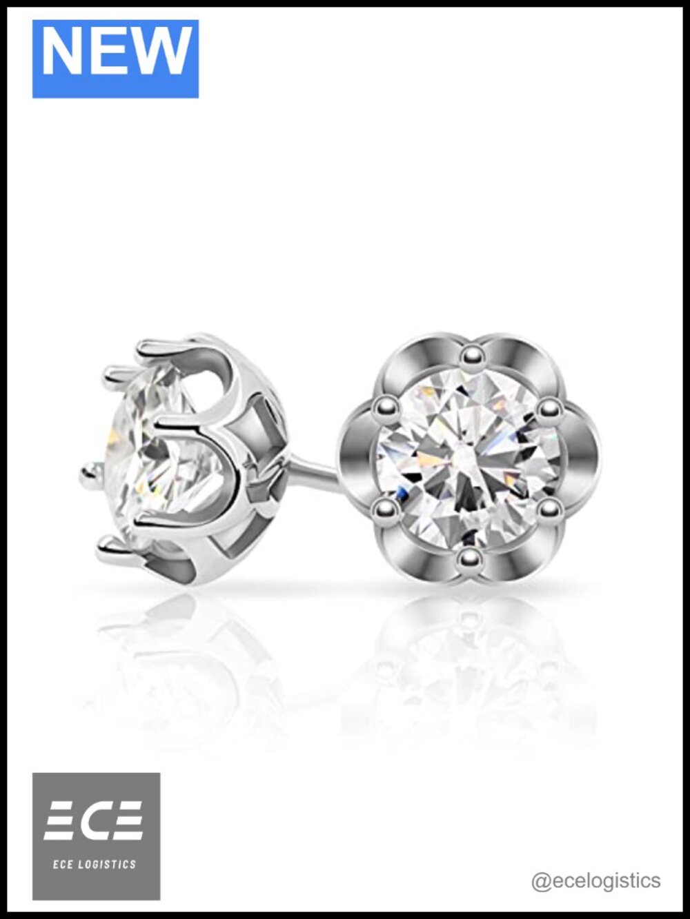 1.2ct Moissanite Stud Earring 925 Silver 18K Gold Plated Six Prong Gift